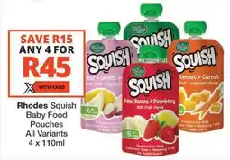 Checkers Rhodes Squish Baby Food Pouches offer