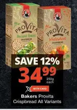 Checkers Bakers Provita Crispbread All Variants offer