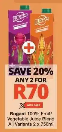 Checkers Rugani 100% Fruit/Vegetable Juice Blend offer