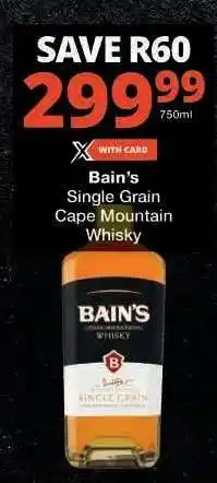 Checkers Bain's Single Grain Cape Mountain Whisky offer