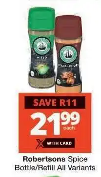 Checkers Robertsons Spice Bottle/Refill All Variants offer