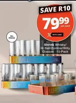 Checkers Shrink Whisky/Hi Ball/Zombie/Willy Glasses - 10-Pack offer