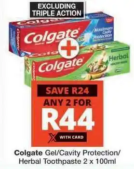 Checkers Colgate Gel/Cavity Protection/Herbal Toothpaste offer