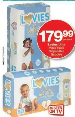 Checkers LOVIES ULTRA VALUE PACK DISPOSABLE NAPPIES offer