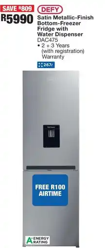 OK Furniture DEFY Satin Metallic-Finish Bottom-Freezer Fridge with Water Dispenser DAC475 offer