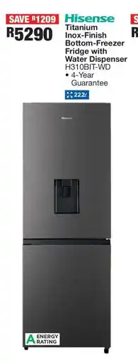 OK Furniture Hisense Titanium Inox-Finish Bottom-Freezer Fridge with Water Dispenser H310BIT-WD offer