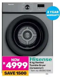 Game Hisense 8 kg Vented Tumble Dryer offer