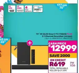 Game 75” 4K QLED Smart TV (75Q6Q) PLUS 2.1 Channel Soundbar (HS1800) offer