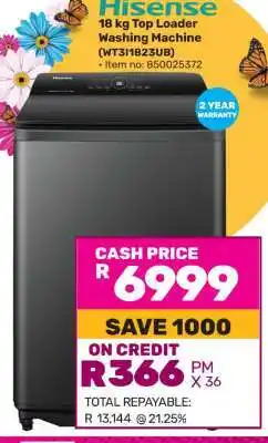 Game Hisense 18 kg Top Loader Washing Machine (WT31B23UB) offer