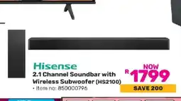 Game Hisense 2.1 Channel Soundbar With Wireless Subwoofer HS2100 offer