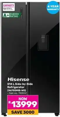 Game Hisense 514 L Side-by-Side Refrigerator (H670SMIB-WD) offer