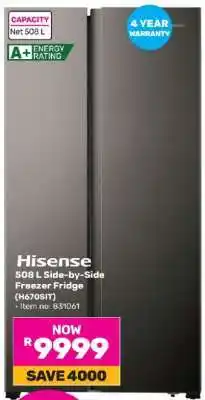 Game Hisense 508 L Side-by-Side Freezer Fridge (H670SIT) offer