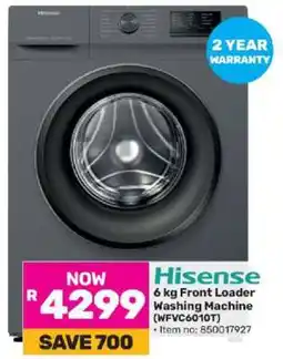 Game Hisense 6 kg Front Loader Washing Machine (WFVC6010T) offer
