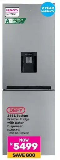 Game DEFY 245 L Bottom Freezer Fridge with Water Dispenser offer
