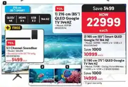 Makro TCL 216cm 85" QLED Google TV 144HZ offer