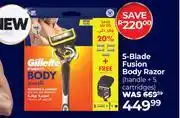 Dis-Chem Gillette 5-Blade Fusion Body Razor (Handle + 5 Cartridges) offer