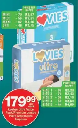 Checkers Hyper Lovies Ultra Value Pack/ Premium Jumbo Pack Disposable Nappies offer