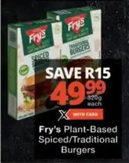 Checkers Hyper Fry's Plant-Based Spiced/ Traditional Burgers offer