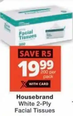 Checkers Hyper Housebrand White 2-Ply Facial Tissues offer