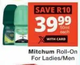 Checkers Hyper Mitchum Roll-On For Ladies/ Men offer