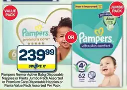 Pick n Pay Pampers New or Active Baby Disposable Nappies or Pants Jumbo Pack Assorted or Premium Care Disposable Nappies or Pants offer