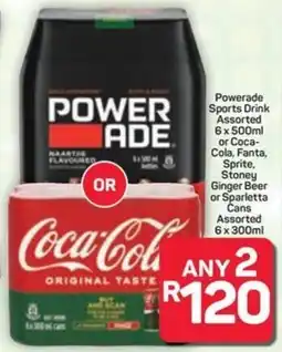 Pick n Pay Powerade Sports Drink Assorted or Coca-Cola, Fanta, Sprite, Stoney Ginger Beer or Sparletta Cans Assorted offer