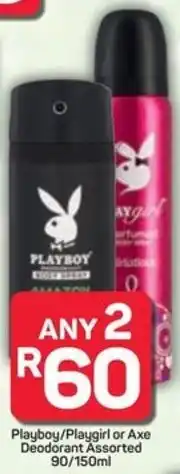 Pick n Pay Playboy/ Playgirl or Axe Deodorant Assorted offer