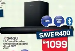 Pick n Pay SANSUI 2.1 Channel Soundbar with Wireless Subwoofer offer