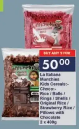 President Hyper La Italiana Munchies Kids Cereals Choco Rice/Balls/ Rings/ Shells/ Original Rice/ Strawberry Rice/ Pillows with Chocolate offer