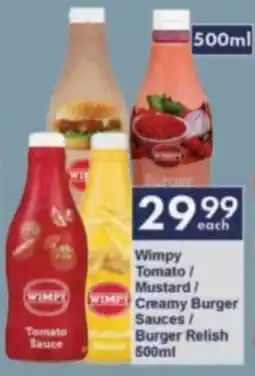 President Hyper Wimpy Tomato/ Mustard/ Creamy Burger Sauces/ Burger Relish offer
