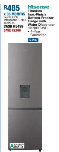 OK Furniture Hisense Titanium Inox-Finish Bottom-Freezer Fridge with Water Dispenser offer