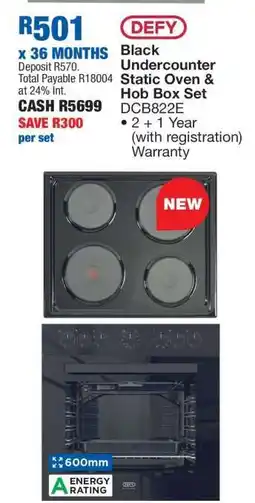 OK Furniture DEFY Black Undercounter Static Oven & Hob Box Set DCB822E offer