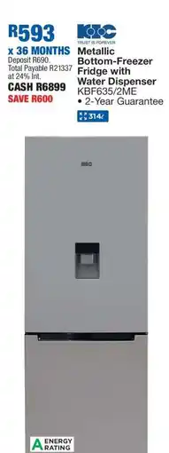OK Furniture Metallic Bottom-Freezer Fridge with Water Dispenser KBF635/2ME offer