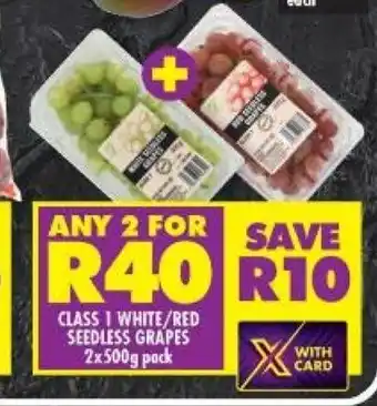 Shoprite Class 1 White / Red Seedless Grapes 2x500g pack offer