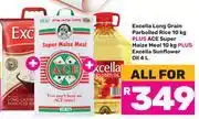 Game Excella Long Grain Parboiled Rice 10Kg, Ace Super Maize Meal 10Kg + Excella Sunflower Oil 4L-For All offer