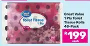 Game Great Value 1 Ply Toilet Tissue Roll-48's Pack offer