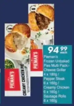 President Hyper Pieman's Frozen Unbaked Pies Multi Pack Cheese Griller/ Pepper Steak/ Creamy Chicken/ Sausage Rolls offer
