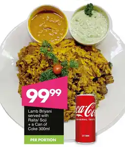 Save Hyper Lamb Briyani served with Raita/ Soji + a Can of Coke offer