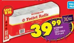 Shoprite RITEBRAND 1-PLY TOILET ROLLS 10 per pack offer