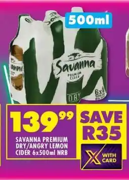 Shoprite SAVANNA PREMIUM DRY/ANGRY LEMON CIDER 6x500ml NRB offer