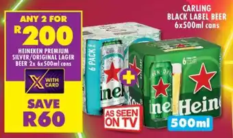 Shoprite HEINEKEN PREMIUM SILVER/ORIGINAL LAGER BEER 2x 6x500ml cans offer