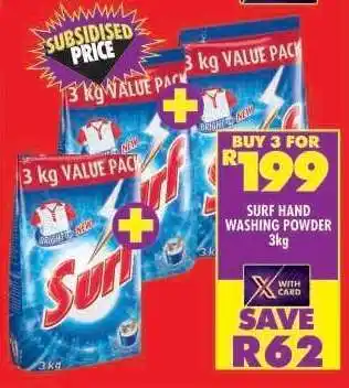Shoprite Surf Hand Washing Powder-3kg offer