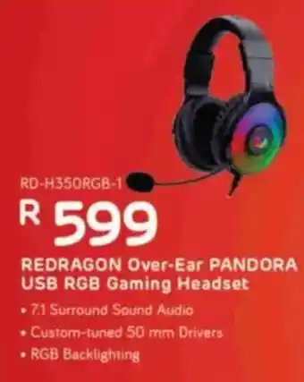 Computer Mania Redragon Over-Ear Pandora USB RGB Gaming Headset offer