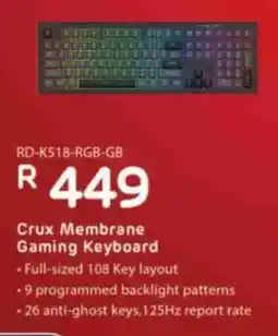 Computer Mania Redragon Crux Membrane Gaming Keyboard offer
