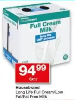 Checkers Housebrand Long Life Full Cream/ Low Fat/ Fat Free Milk offer