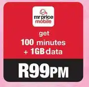 MRP Mr Price Mobile 100 minutes + 1GB Data offer