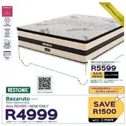 Sleepmasters Restonic Bazaruto 152cm Mattress Only offer