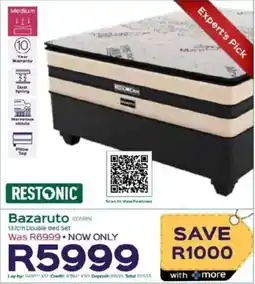 Sleepmasters Restonic Bazaruto 137cm Double Bed Set offer
