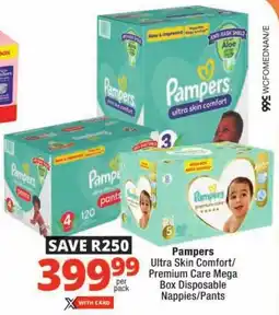 Checkers Pampers Ultra Skin Comfort/ Premium Care Mega Box Disposable Nappies/Pants offer