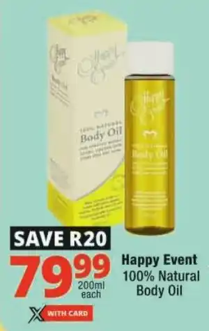 Checkers Happy Event 100% Natural Body Oil offer